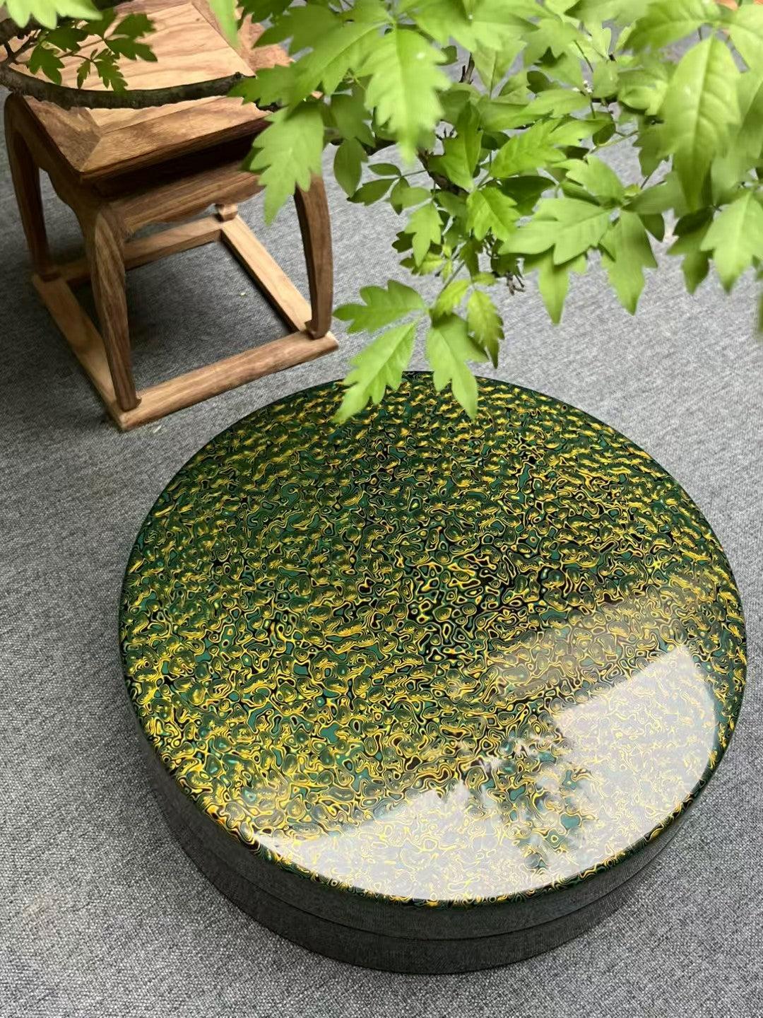 Rhino-Hide Lacquer Treasure Box | Green Gold & Vermilion Heritage Colors