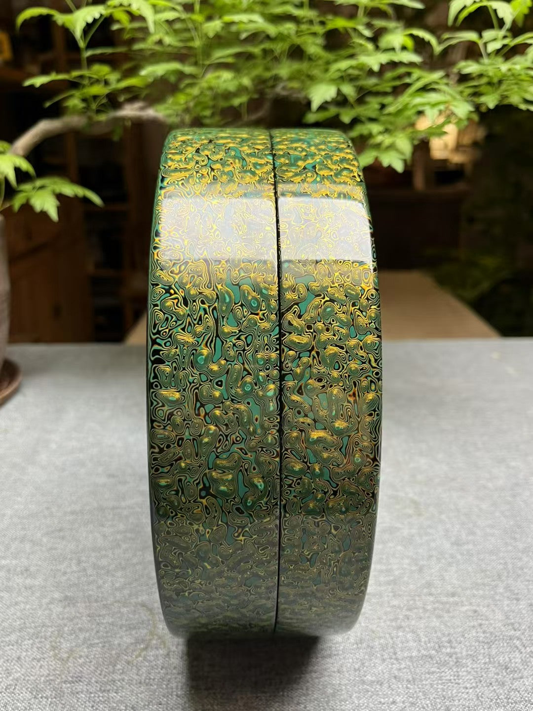 Rhino-Hide Lacquer Treasure Box | Green Gold & Vermilion Heritage Colors